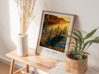 Lake Pepin Matte Border Poster | Minnesota Destination Print Framed or Unframed — styled in a modern interior