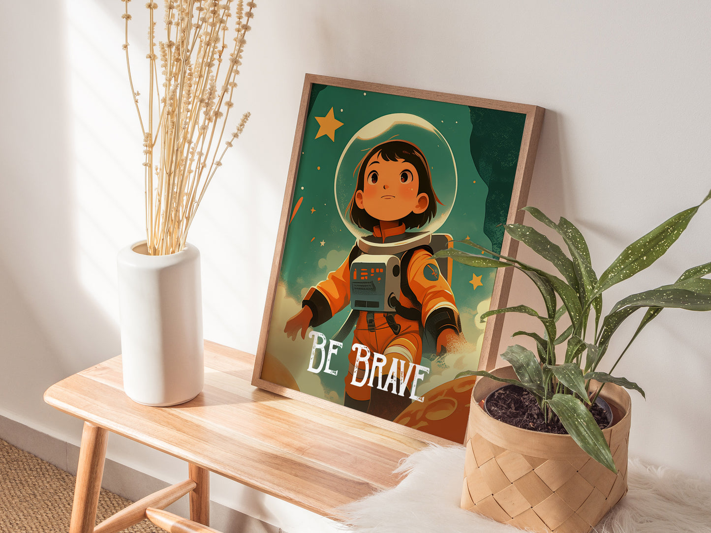 Be Brave Astronaut Poster | Kids Room Space Series Wall Art | Framed or Unframed