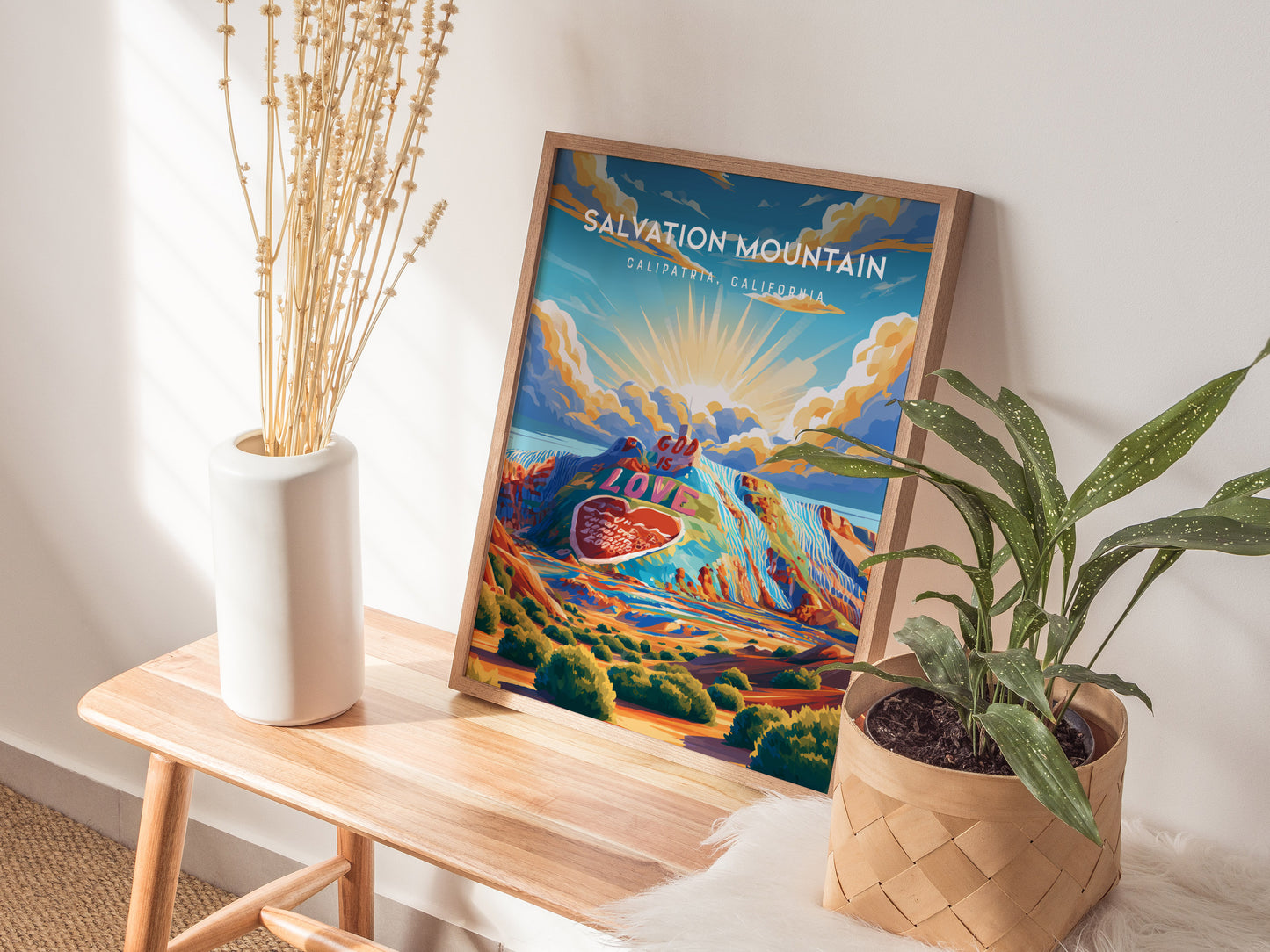 Salvation Mountain, California Poster | Colorful Desert Folk Art Wall Art — styled in a modern interior