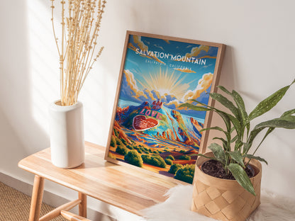 Salvation Mountain, California Poster | Colorful Desert Folk Art Wall Art — styled in a modern interior