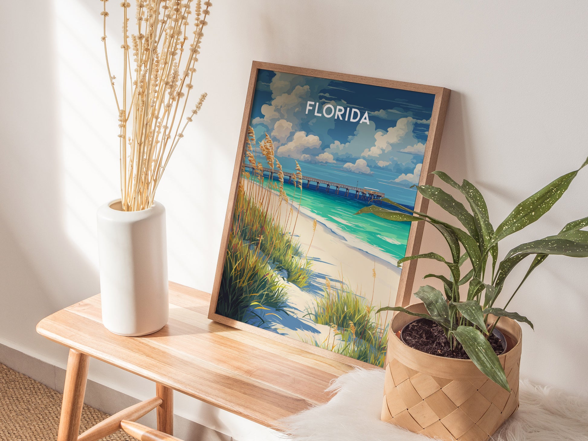 Florida Poster | Sunshine State Coastal Paradise Wall Art — styled in a modern interior