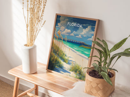 Florida Poster | Sunshine State Coastal Paradise Wall Art — styled in a modern interior