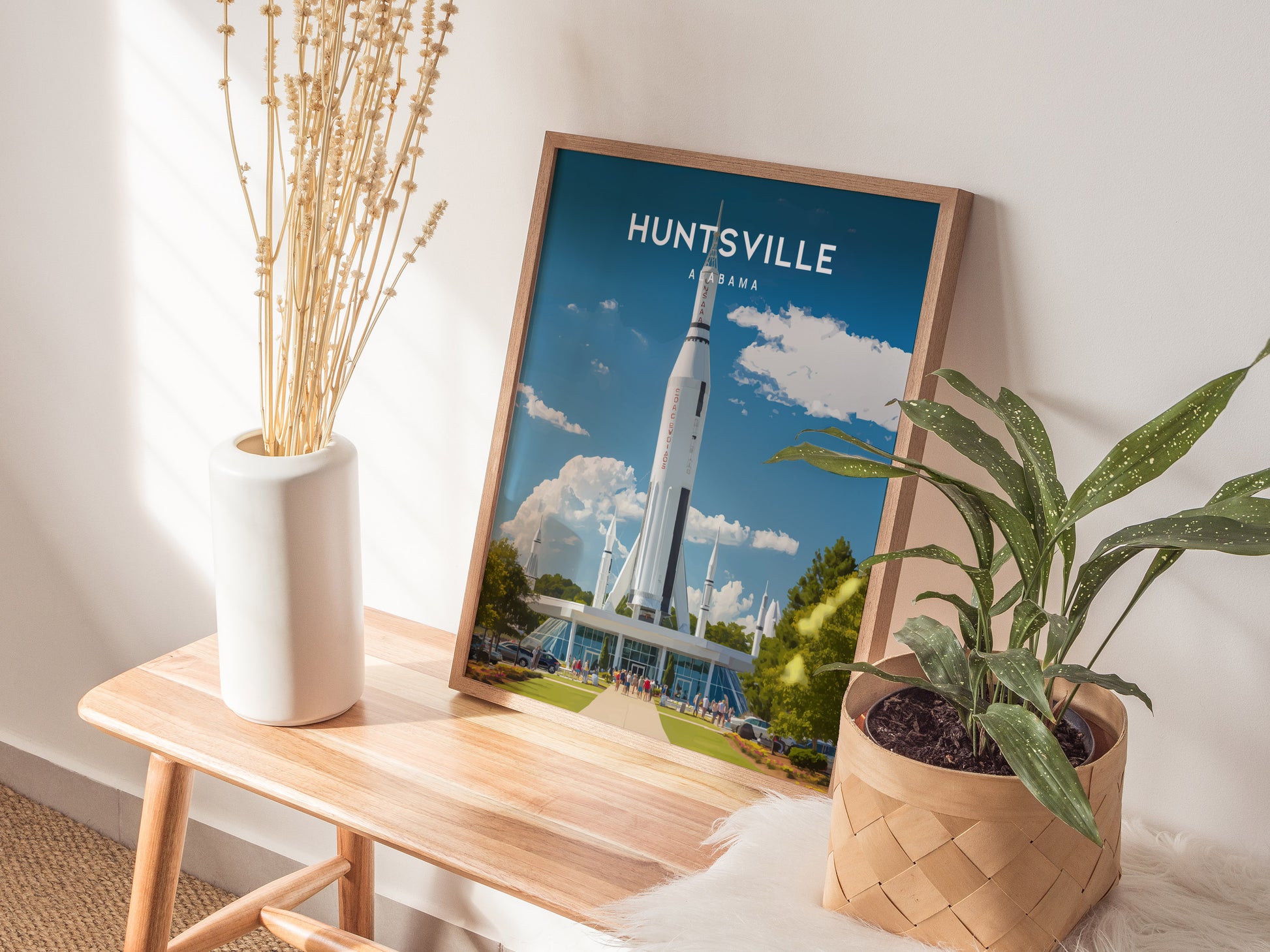 Huntsville, Alabama Poster | Rocket City Space & Southern Charm Wall Art — styled in a modern interior