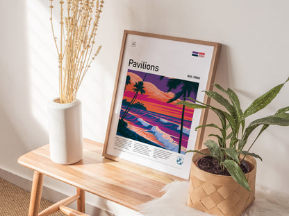 Pavilions, Hawaii Poster | Golden Surf Break Paradise Wall Art — styled in a modern interior