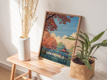 Springfield, Illinois Poster | Capitol Charm & Prairie Skyline Wall Art — styled in a modern interior