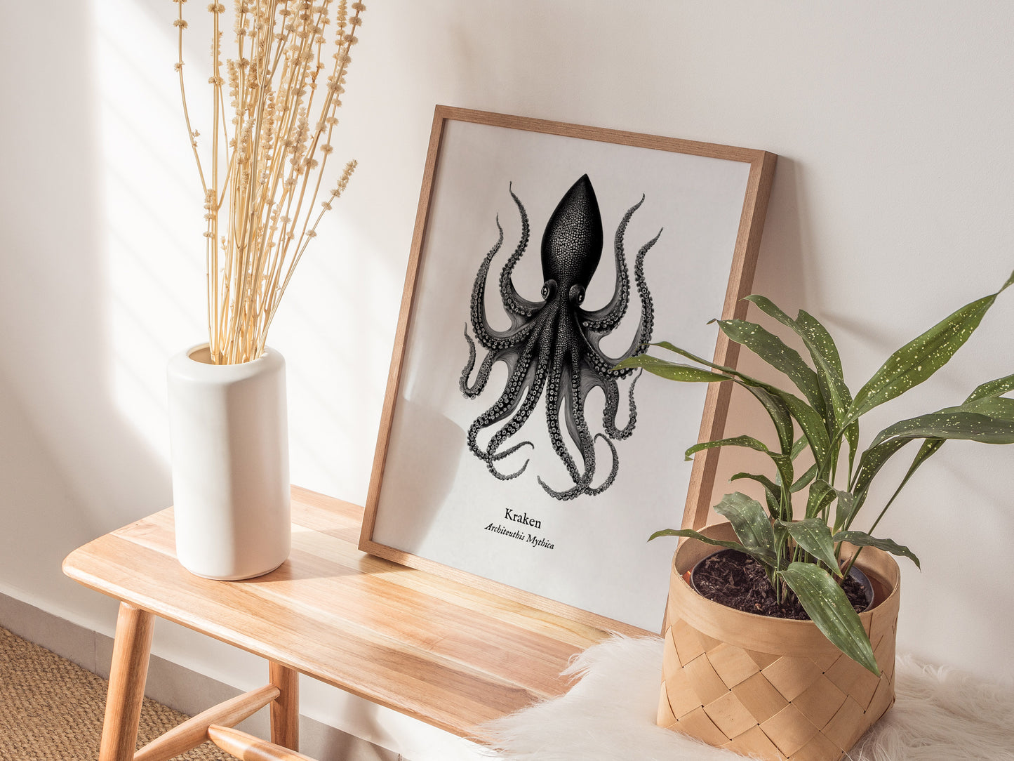 Kraken Poster | Vintage Architeuthis Mythica Zoological Illustration Wall Art — styled in a modern interior