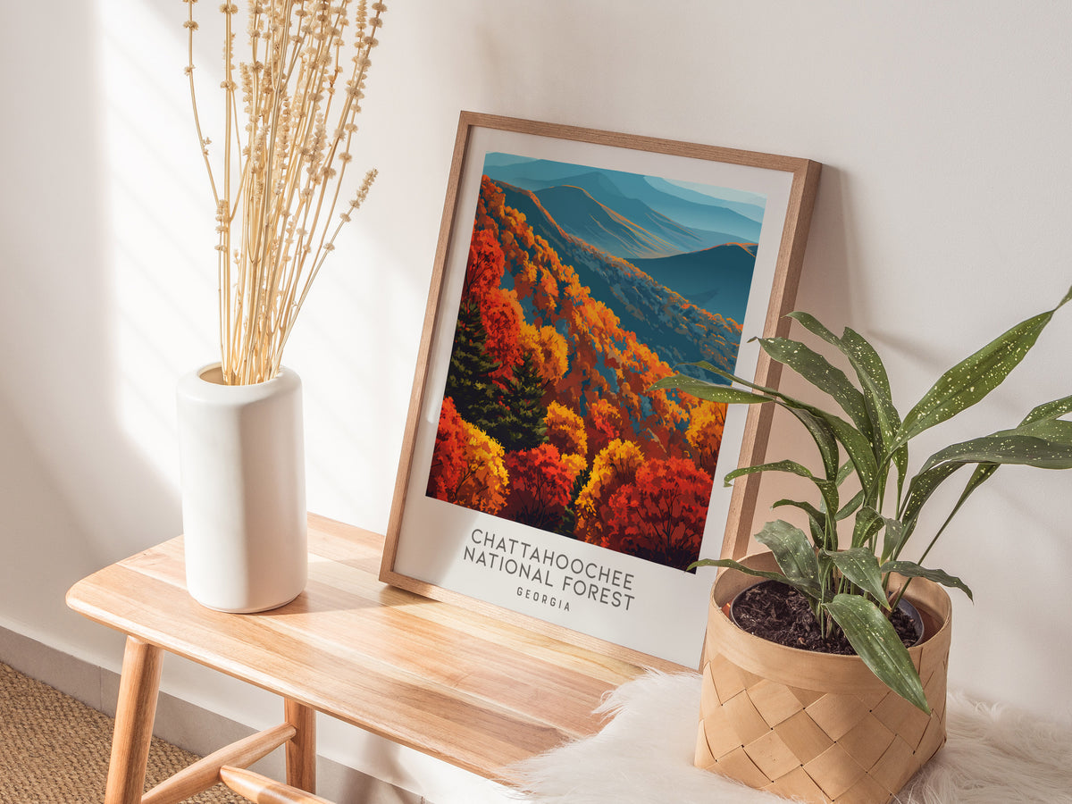 Chattahoochee National Forest Matte Border Poster | Georgia Travel Wall Art — styled in a modern interior