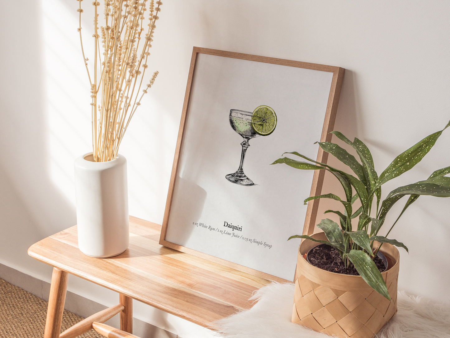 Daiquiri Poster | Vintage Cocktail Scientific Illustration Wall Art — styled in a modern interior