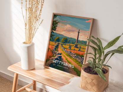 Gettysburg, Pennsylvania Poster | Historic Battlefield & Monument Travel Gift Wall Art — styled in a modern interior