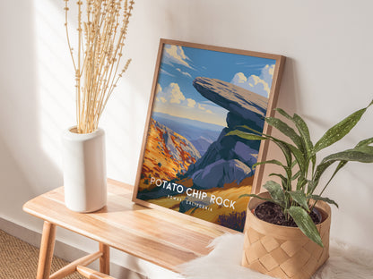 Potato Chip Rock, California Poster | Iconic Balanced Boulder Trail Wall Art — styled in a modern interior