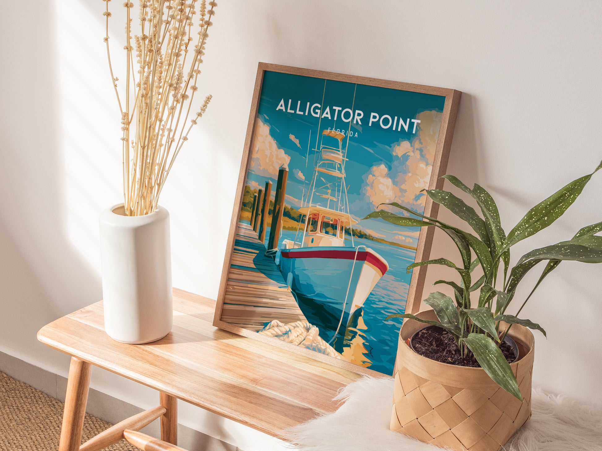 Alligator Point, Florida Poster | Wild Gulf Shore Serenity Wall Art — styled in a modern interior