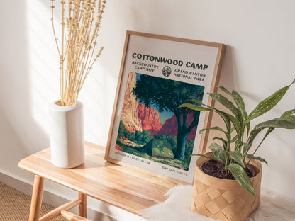 Cottonwood Camp, Grand Canyon National Park Poster | Camper Gift | Backcountry Canyon Trail Wall Art — styled in a modern int