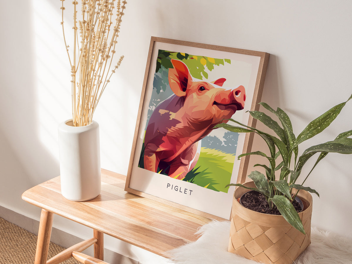 Piglet, Sus scrofa domesticus Poster | Adorable Farm Wildlife Nature Poster Wall Art — styled in a modern interior