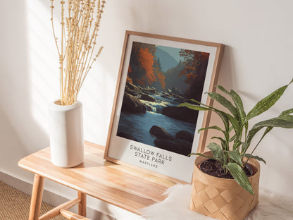 Swallow Falls State Park Matte Border Poster | Maryland Travel Wall Art — styled in a modern interior