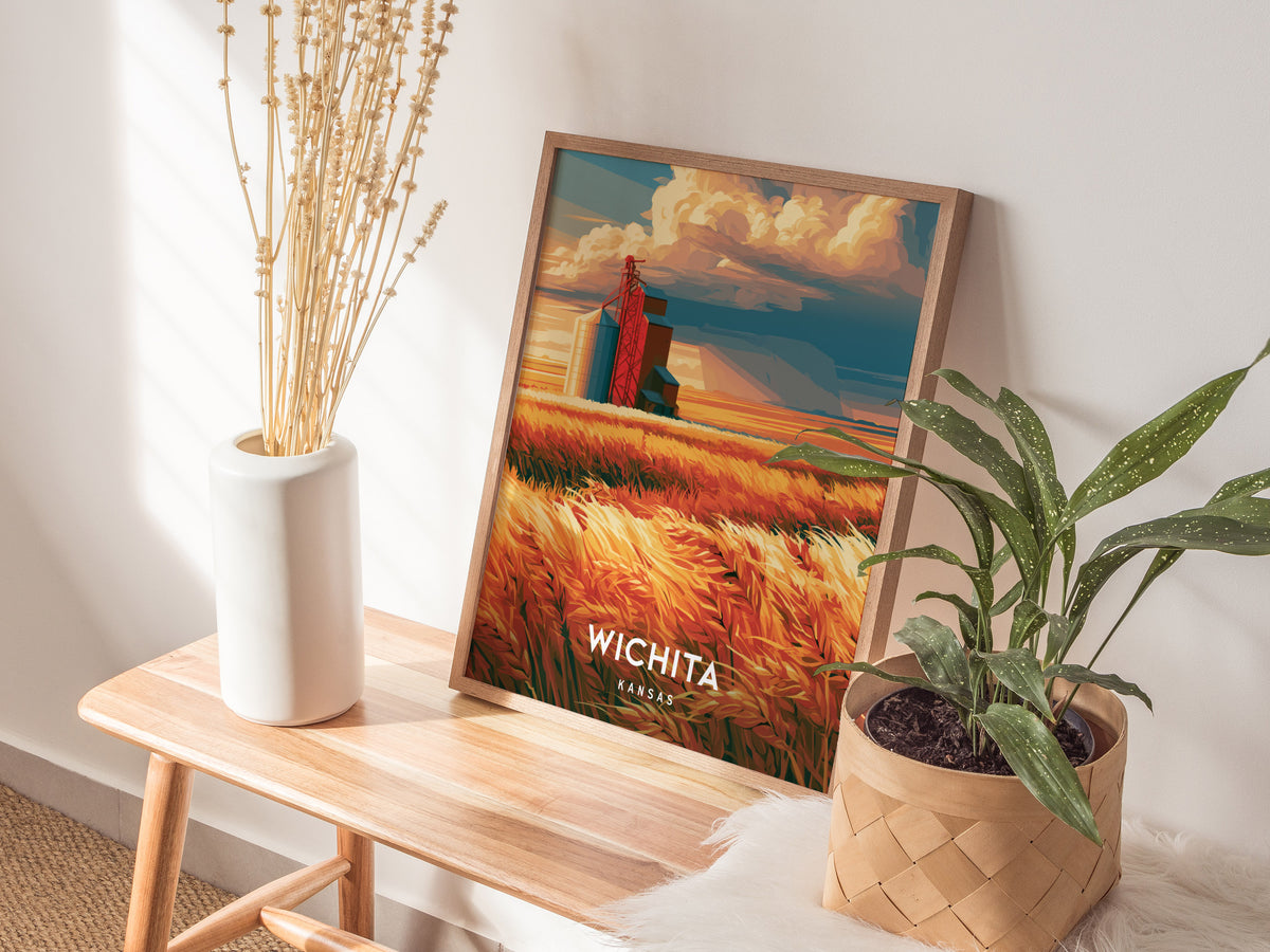 Wichita, Kansas Poster | Great Plains Skyline Destination Print Wall Art — styled in a modern interior