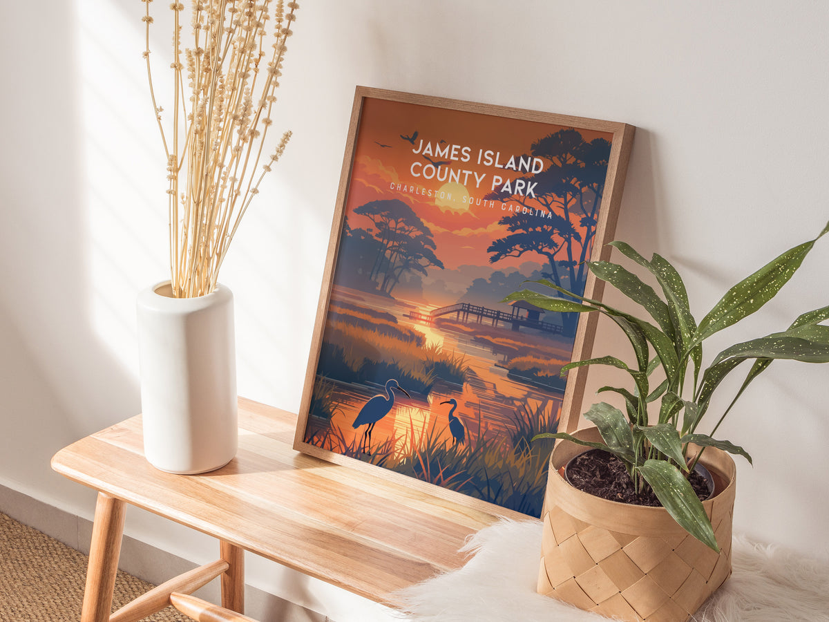 James Island County Park, Charleston, South Carolina Poster | Coastal Beach Decor Wall Art — styled in a modern interior