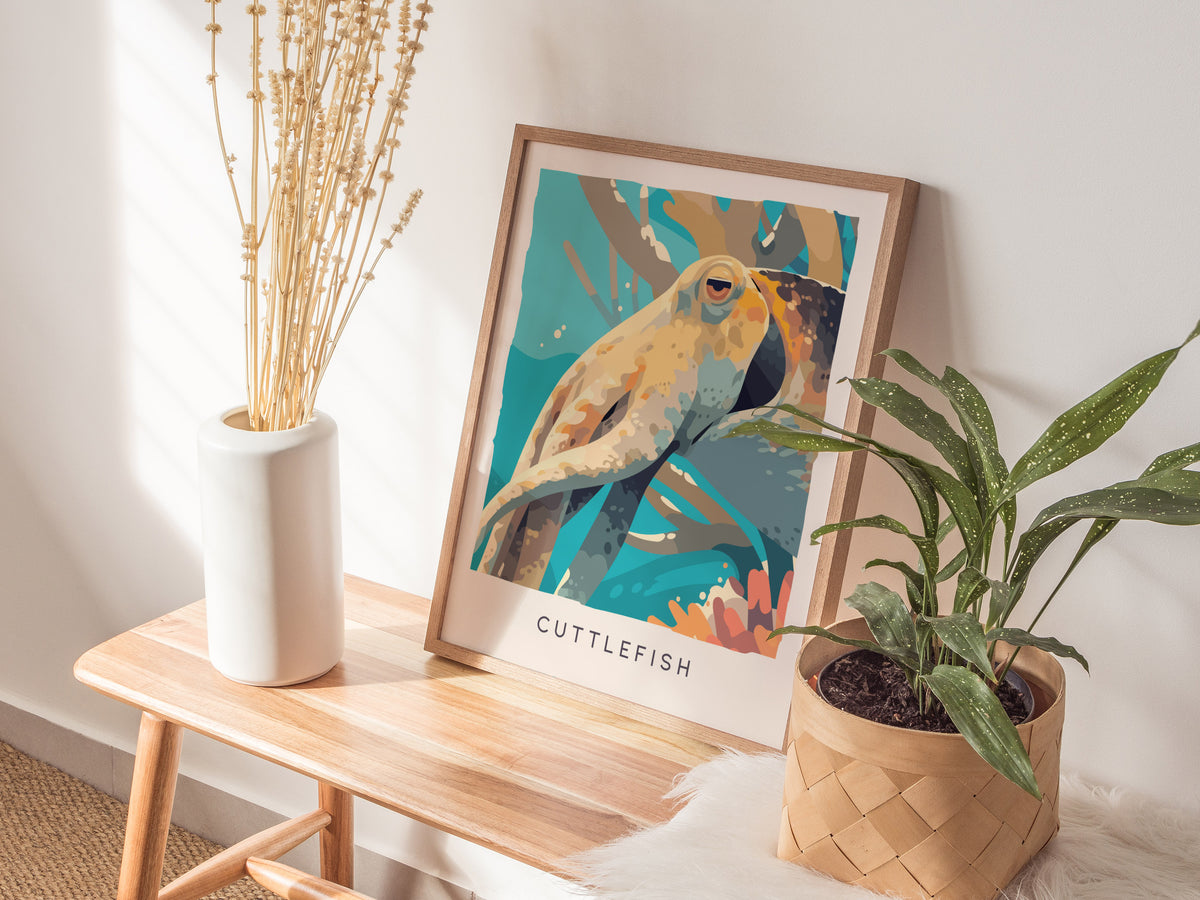 Cuttlefish Wildlife Poster | Vibrant Ocean Cephalopod Art Wall Art — styled in a modern interior