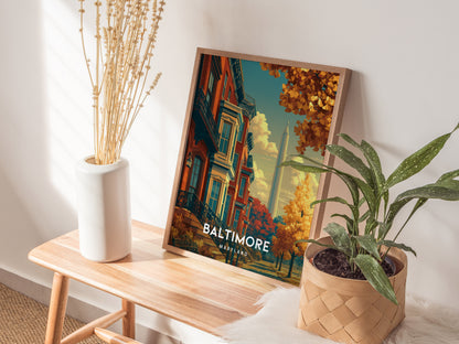 Baltimore, Maryland Poster | Harbor Skyline & Charm City Wall Art — styled in a modern interior