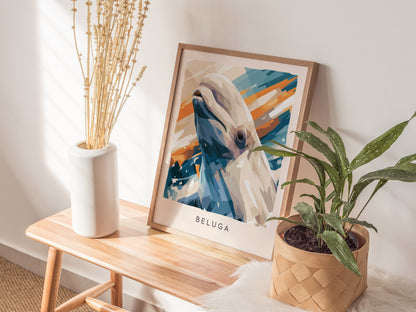 Beluga, Delphinapterus leucas Poster | Arctic Ocean Wildlife Wall Art — styled in a modern interior