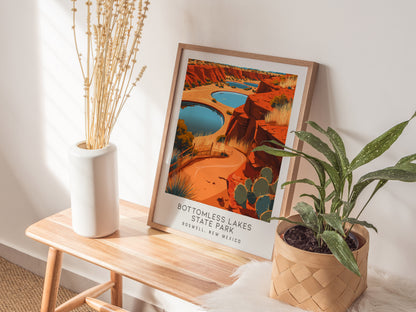 Bottomless Lakes State Park Matte Border Poster | Roswell, New Mexico Travel Wall Art — styled in a modern interior