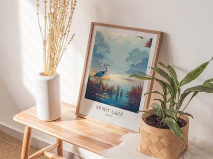 Spirit Lake Matte Border Poster | Iowa Travel Wall Art — styled in a modern interior