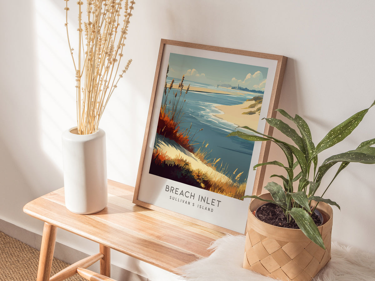 Breach Inlet Matte Border Poster | Sullivan's Island Vacation Wall Art — styled in a modern interior