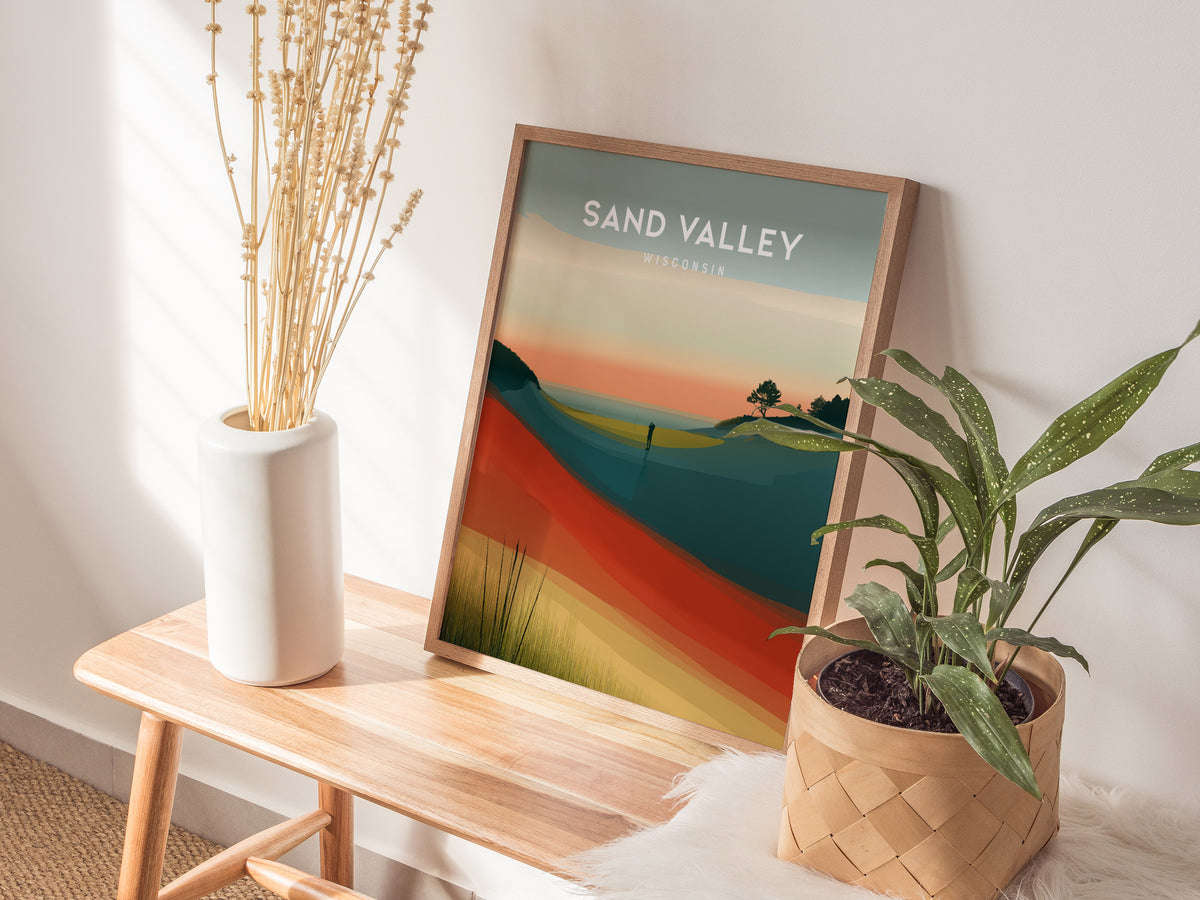 Sand Valley, Wisconsin Poster | Rolling Dunes & Fairways Golf Wall Art — styled in a modern interior