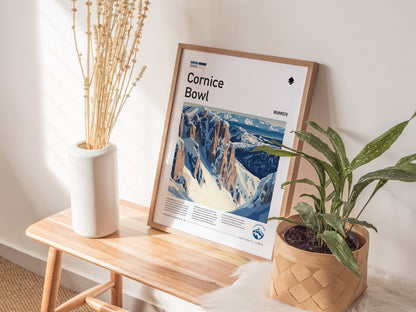 Cornice Bowl, Mammoth Poster | Alpine Print Ski Lodge Decor Wall Art — styled in a modern interior