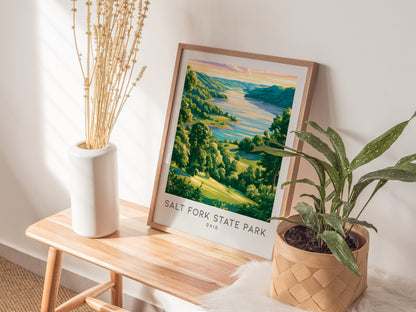 Salt Fork State Park Matte Border Poster | Ohio Destination Print Travel Wall Art — styled in a modern interior