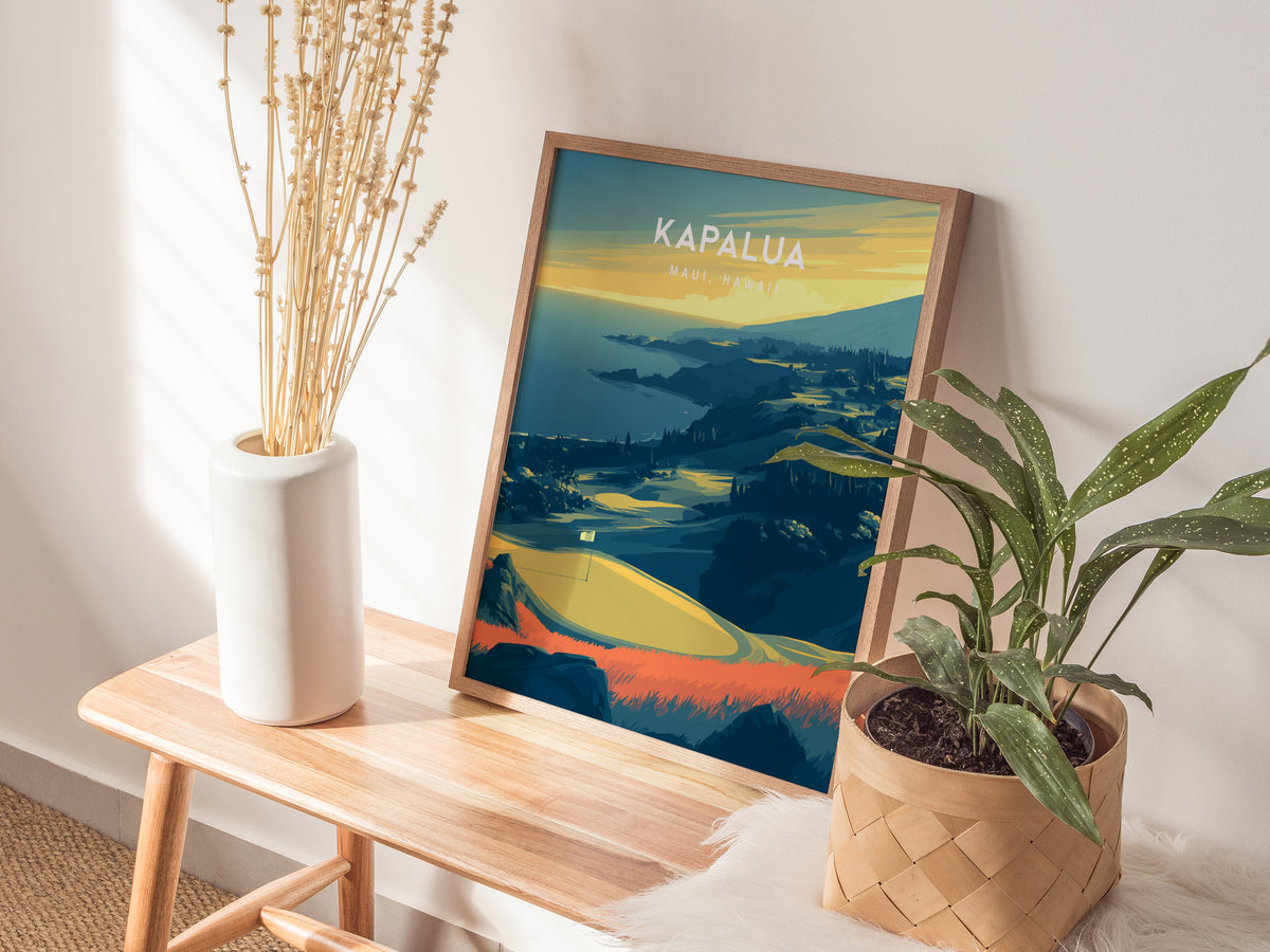 Kapalua Plantation Course, Maui, Hawaii Poster | Tropical Links Golfer Gift Wall Art — styled in a modern interior