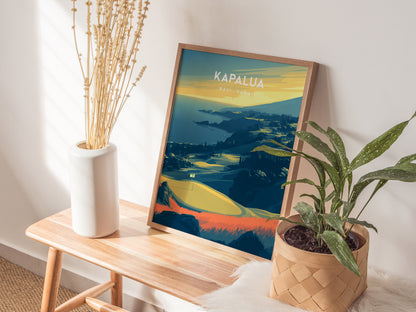 Kapalua Plantation Course, Maui, Hawaii Poster | Tropical Links Golfer Gift Wall Art — styled in a modern interior