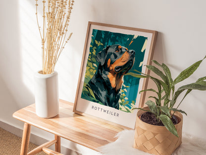 Rottweiler Poster | Loyal Guardian Wildlife Wall Art — styled in a modern interior