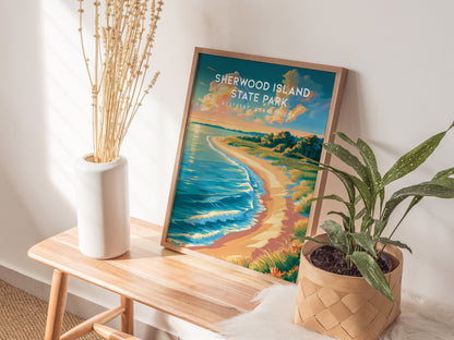 Sherwood Island State Park, Westport, Connecticut Poster | Seaside Travel Gift Wall Art — styled in a modern interior