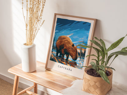 Capybara, Hydrochoerus hydrochaeris Poster | Gentle Giant Wildlife Wall Art — styled in a modern interior
