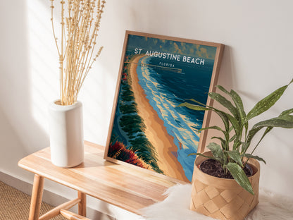 St. Augustine Beach, Florida Poster | Sun-Kissed Shores & Pier Wall Art — styled in a modern interior