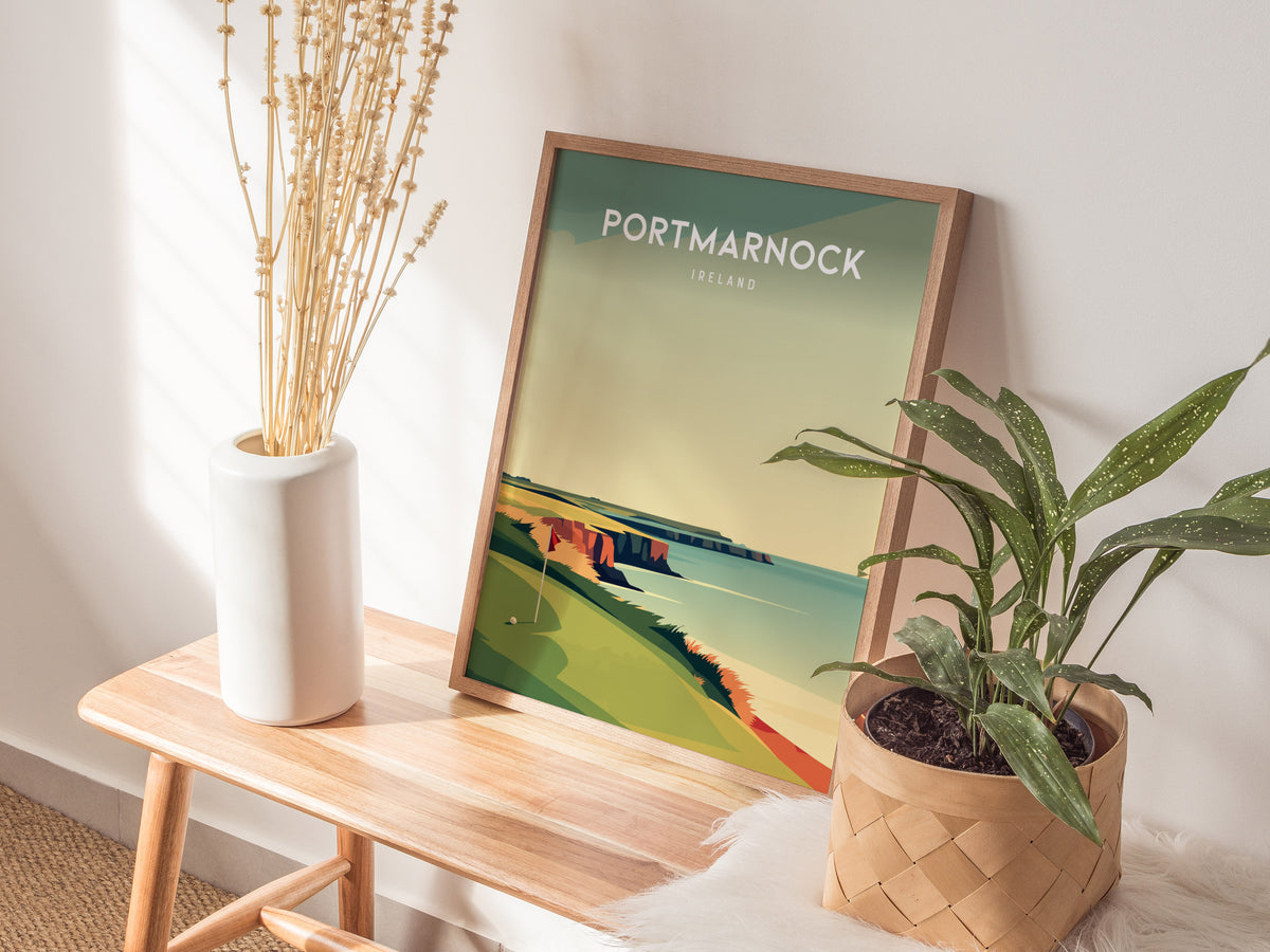 Portmarnock, Ireland Poster | Links Poster & Golfer Gift Wall Art — styled in a modern interior