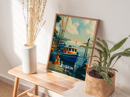 Ruskin, Florida Poster | Waterfront Sunsets & Mangrove Charm Wall Art — styled in a modern interior