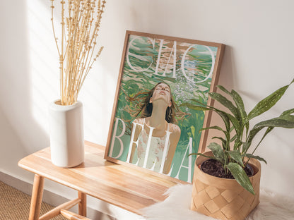 Ciao Bella Art Print – Dreamy Italian Coastal Wall Decor, Mediterranean Aesthetic, Elegant Feminine Poster, Available Framed/Unframed