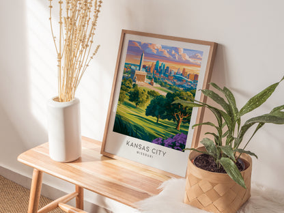 Kansas City Matte Border Poster | Missouri Travel Wall Art — styled in a modern interior