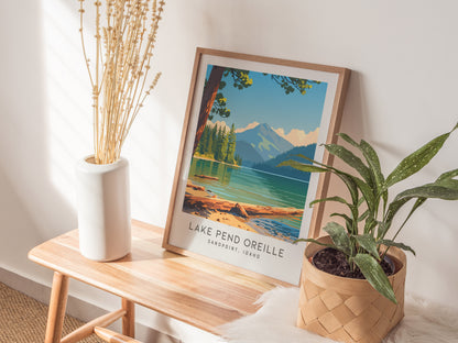 Lake Pend Oreille Matte Border Poster | Sandpoint, Idaho Destination Print — styled in a modern interior