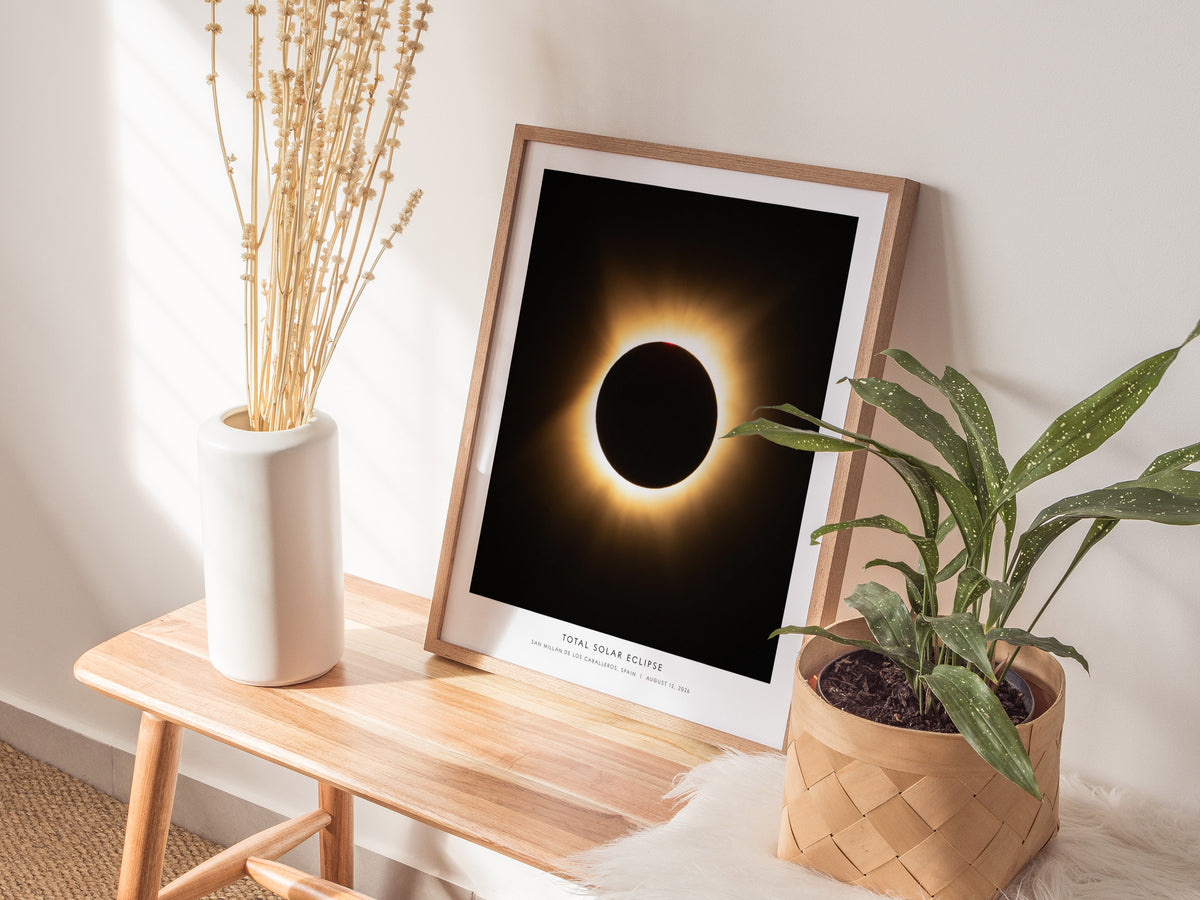 Total Solar Eclipse Poster | NASA Solar Eclipse Space Photography Wall Art — styled in a modern interior