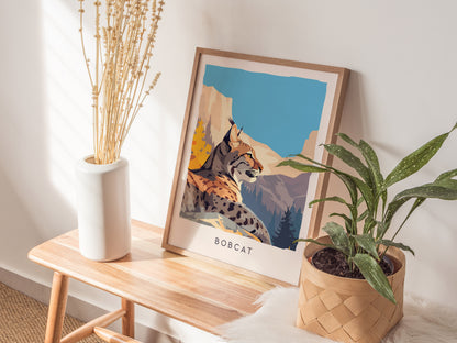 Bobcat Wildlife Poster | Fierce & Beautiful Wildcat Wall Art — styled in a modern interior