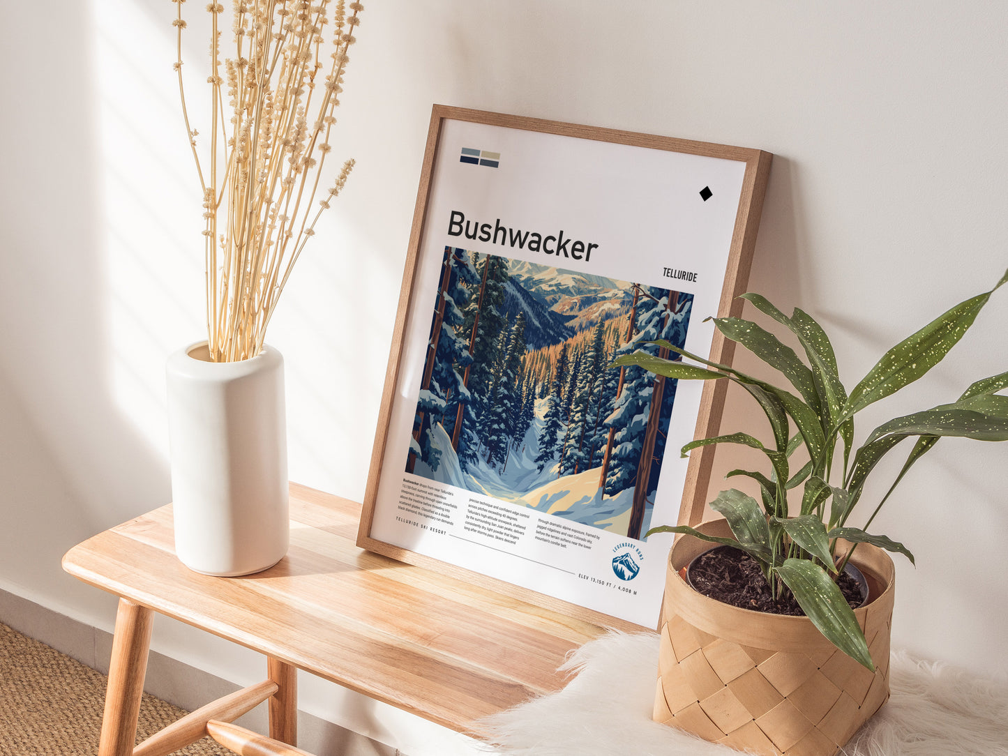 Bushwacker, Telluride Poster | Bold Ski Run Mountain Wall Art — styled in a modern interior