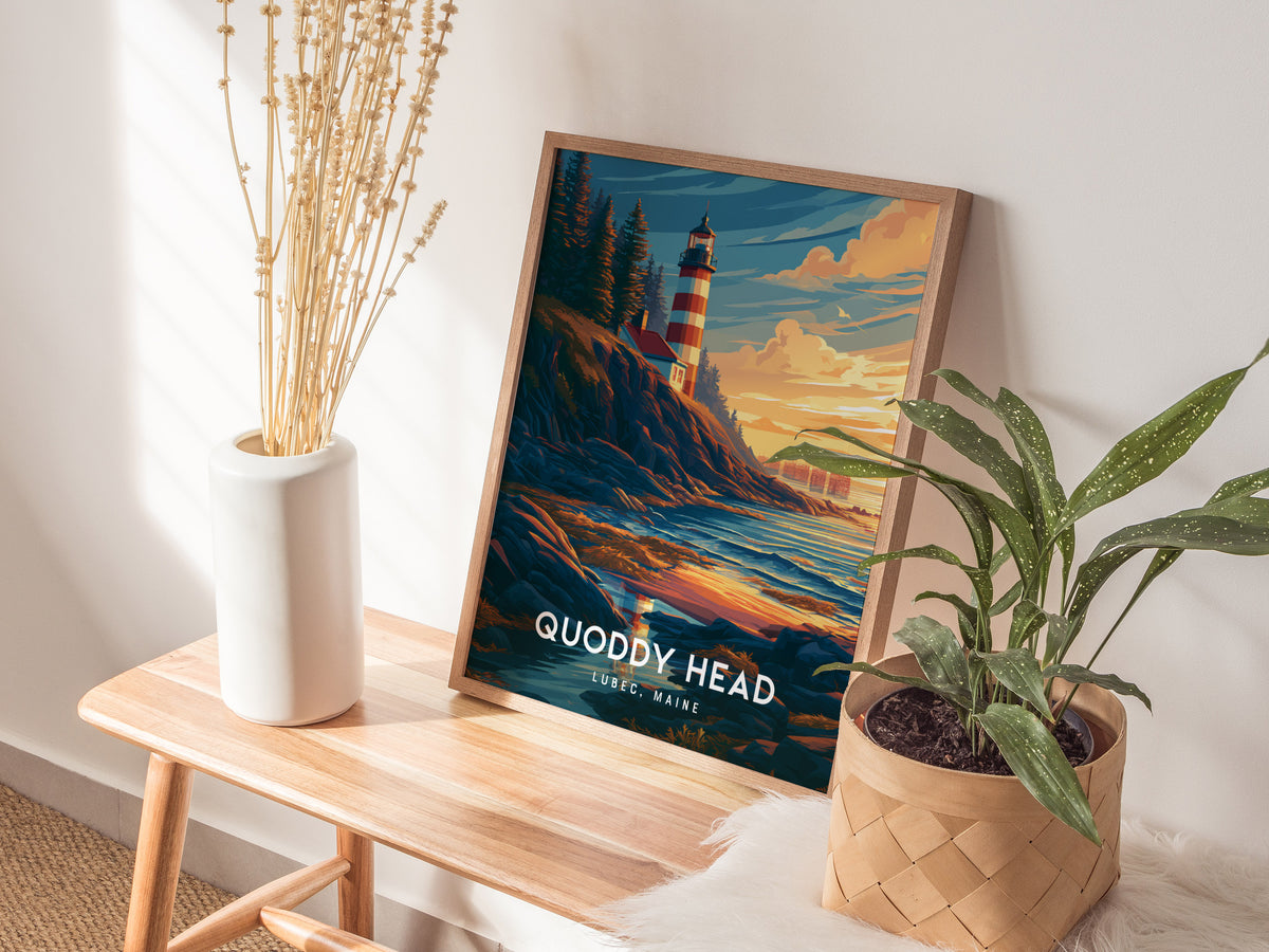 Quoddy Head, Lubec, Maine Poster | Easternmost Lighthouse Travel Wall Art — styled in a modern interior