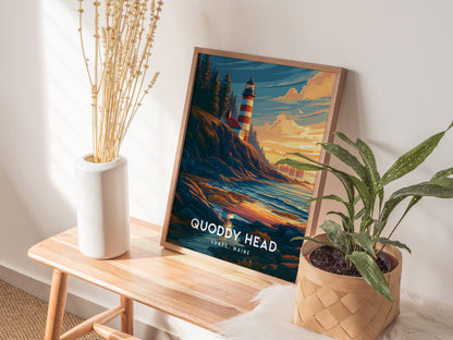 Quoddy Head, Lubec, Maine Poster | Easternmost Lighthouse Travel Wall Art — styled in a modern interior