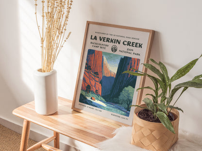 La Verkin Creek, Zion National Park Poster | Hiker Gift | Backcountry Trail Wall Art — styled in a modern interior