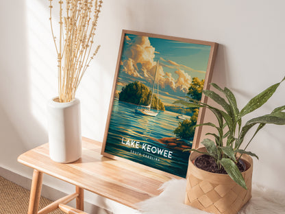 Lake Keowee, South Carolina Poster | Lakeside Mountain Retreat Wall Art — styled in a modern interior