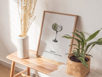 Margarita Cocktail Poster | Classic Tequila Lime Bar Art Print — styled in a modern interior