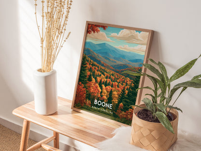 Boone, North Carolina Poster | Blue Ridge Mountain Charm Wall Art — styled in a modern interior