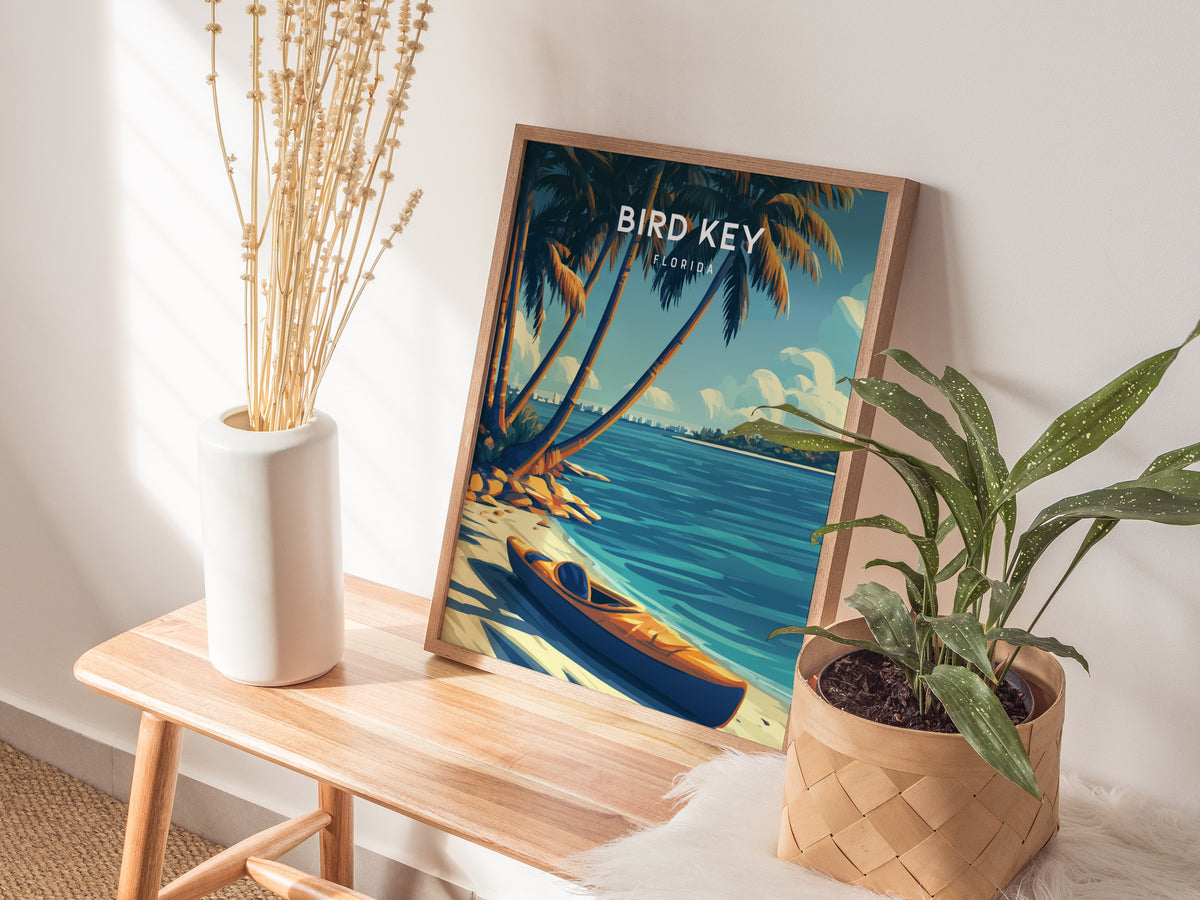 Bird Key Park, Florida Poster | Tropical Waterfront Serenity Wall Art — styled in a modern interior